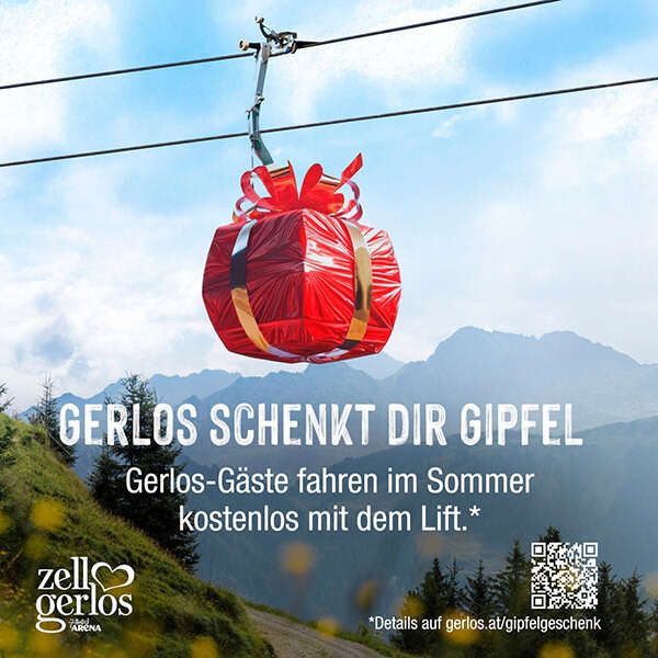 Gerlos schenkt dir Gipfel Bild mit der verpackten Gondel